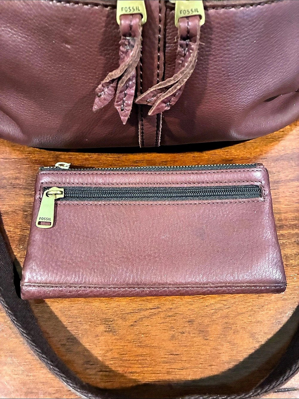 Fossil Brown Leather Shoulder Bag & Wallet - Picture 9 of 15